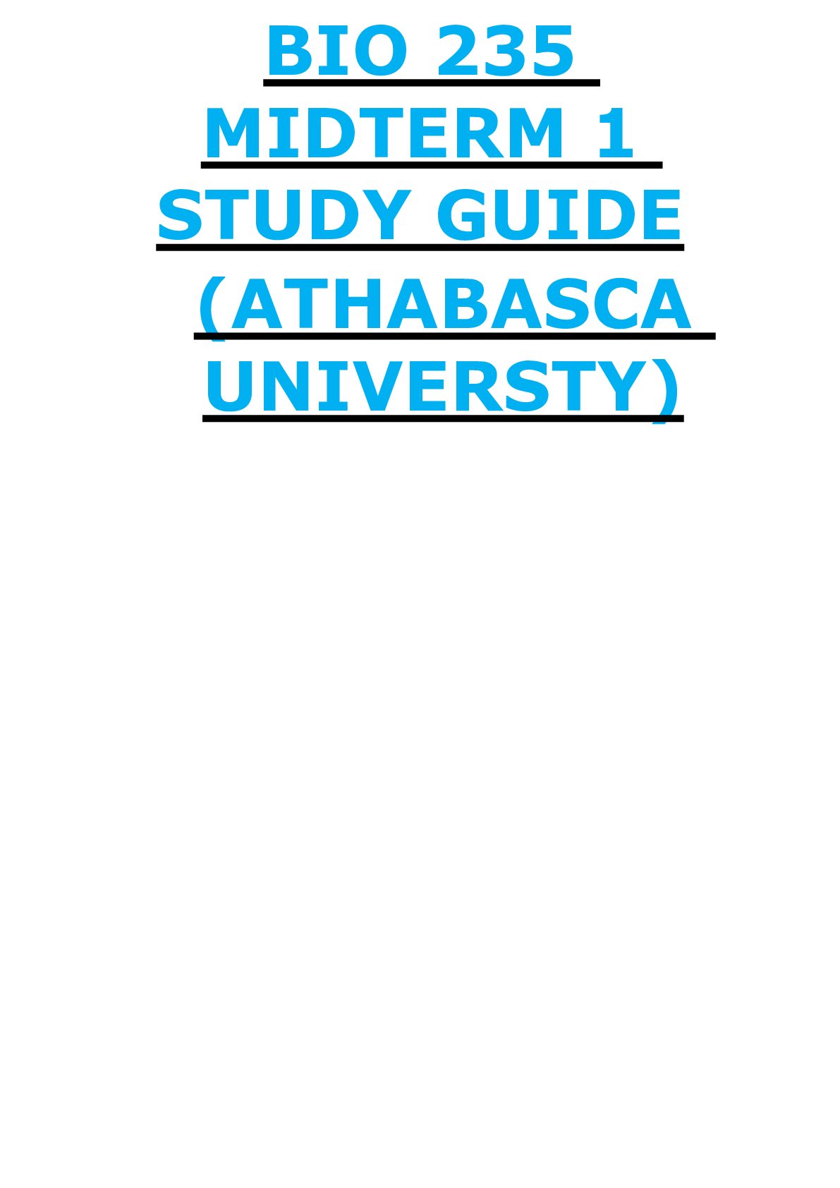 Preview of BIO 235 MIDTERM 1 STUDY GUIDE NEW UPDATED SOLUTIONS 2022/2023 (ATHABASCA UNIVERSTY)